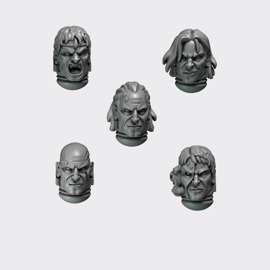 Cabezas Crimson Lords E — bits de conversión sci-fi grimdark de Greytide Studio, resina 32mm sin pintar
