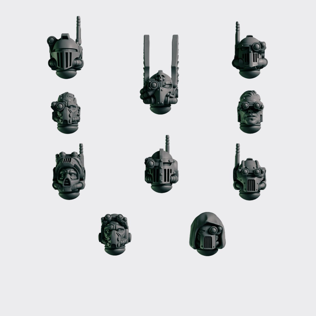 Cabezas D — bits de conversión sci-fi grimdark de Greytide Studio, resina 32mm sin pintar