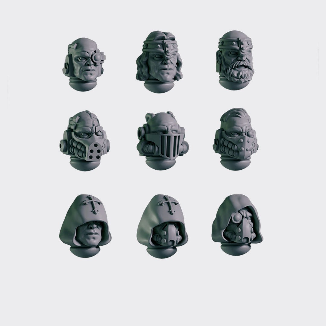Cabezas Eternal Crusaders A — bits de conversión sci-fi grimdark de Greytide Studio, resina 32mm sin pintar
