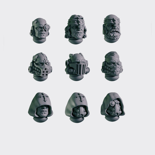 Cabezas Eternal Crusaders A — bits de conversión sci-fi grimdark de Greytide Studio, resina 32mm sin pintar