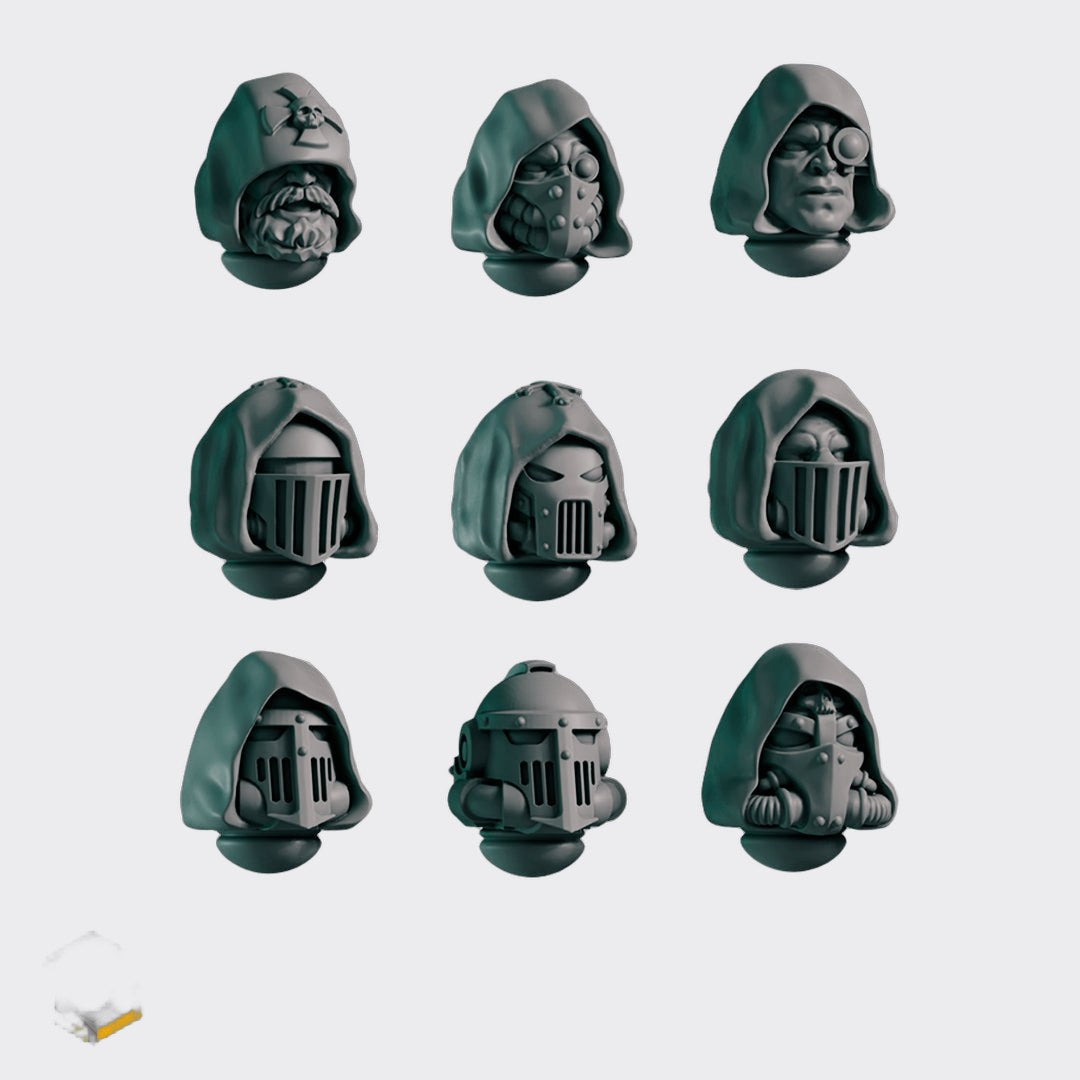 Cabezas Eternal Crusaders B — bits de conversión sci-fi grimdark de Greytide Studio, resina 32mm sin pintar