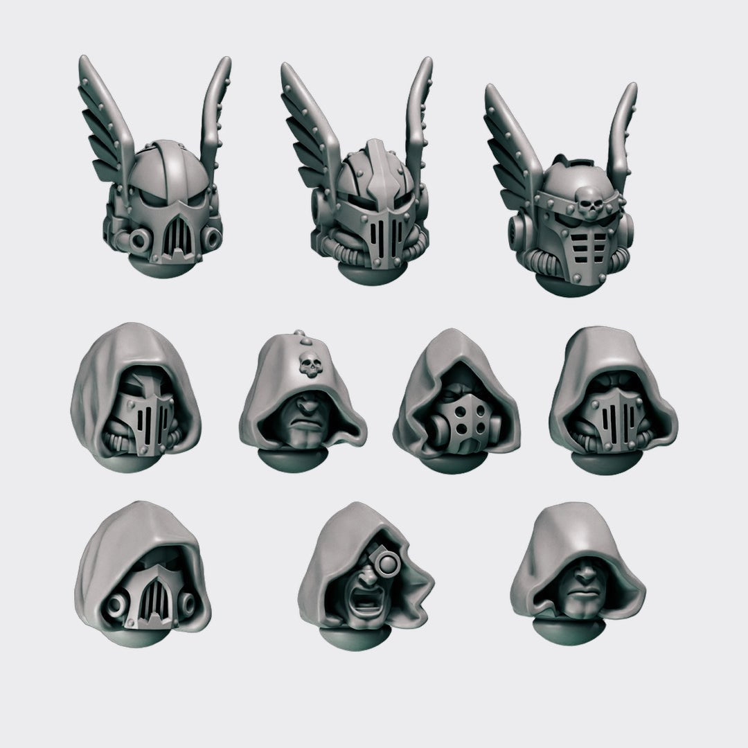 Cabezas Eternal Pilgrims A — bits de conversión sci-fi grimdark de Greytide Studio, resina 32mm sin pintar