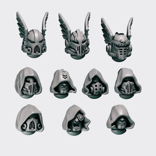Cabezas Eternal Pilgrims A — bits de conversión sci-fi grimdark de Greytide Studio, resina 32mm sin pintar
