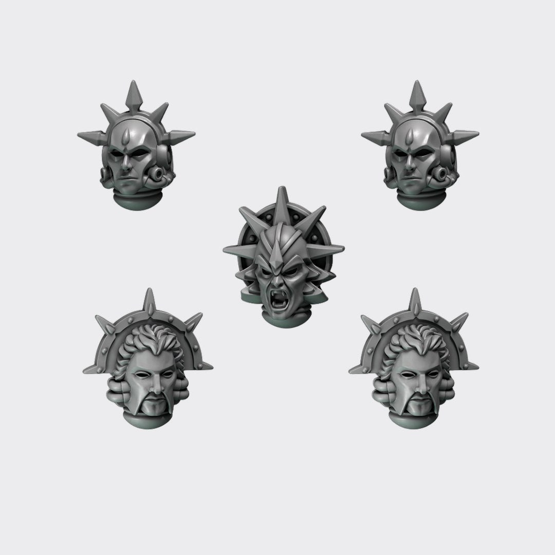 Cabezas HQ Crimson Lords A — bits de conversión sci-fi grimdark de Greytide Studio, resina 32mm sin pintar