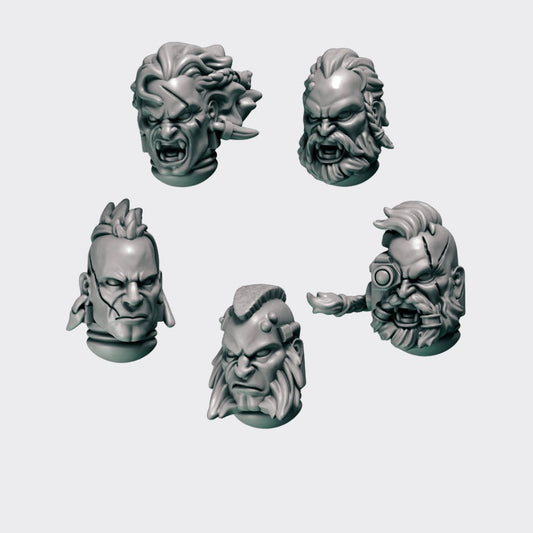 Cabezas Primal Hounds B — bits de conversión sci-fi grimdark de Greytide Studio, resina 32mm sin pintar
