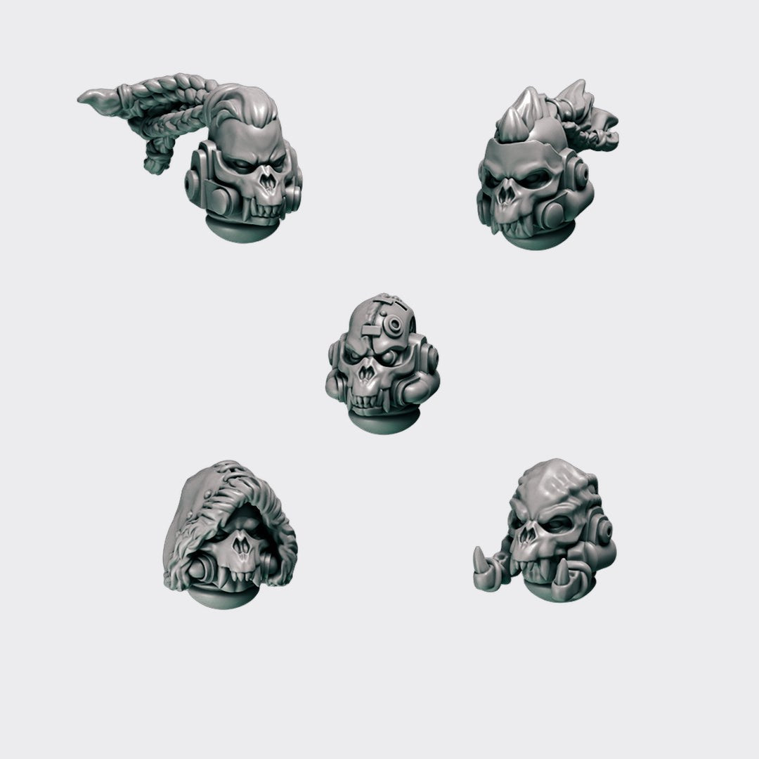Cabezas Primal Hounds C — bits de conversión sci-fi grimdark de Greytide Studio, resina 32mm sin pintar