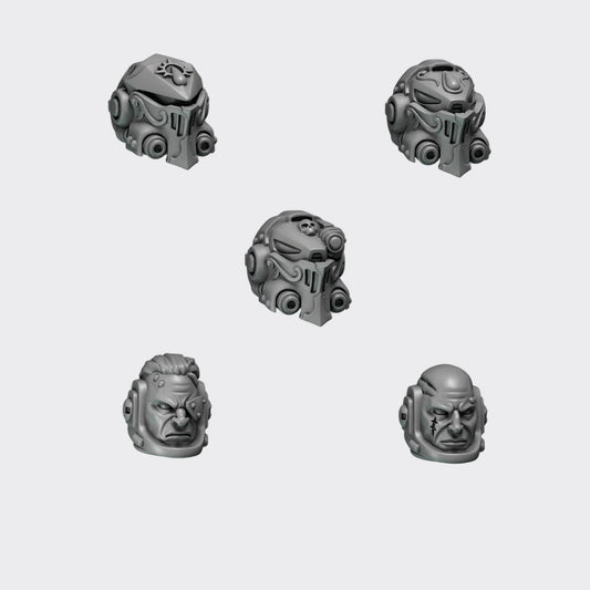 Cabezas Terminator Crimson Lords A — bits de conversión sci-fi grimdark de Greytide Studio, resina 32mm sin pintar