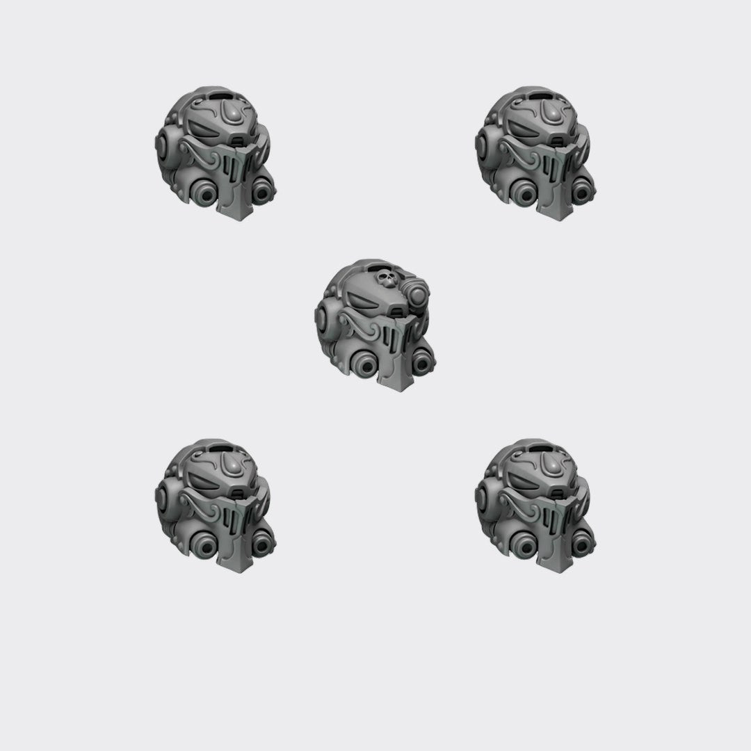 Cabezas Terminator Crimson Lords B — bits de conversión sci-fi grimdark de Greytide Studio, resina 32mm sin pintar