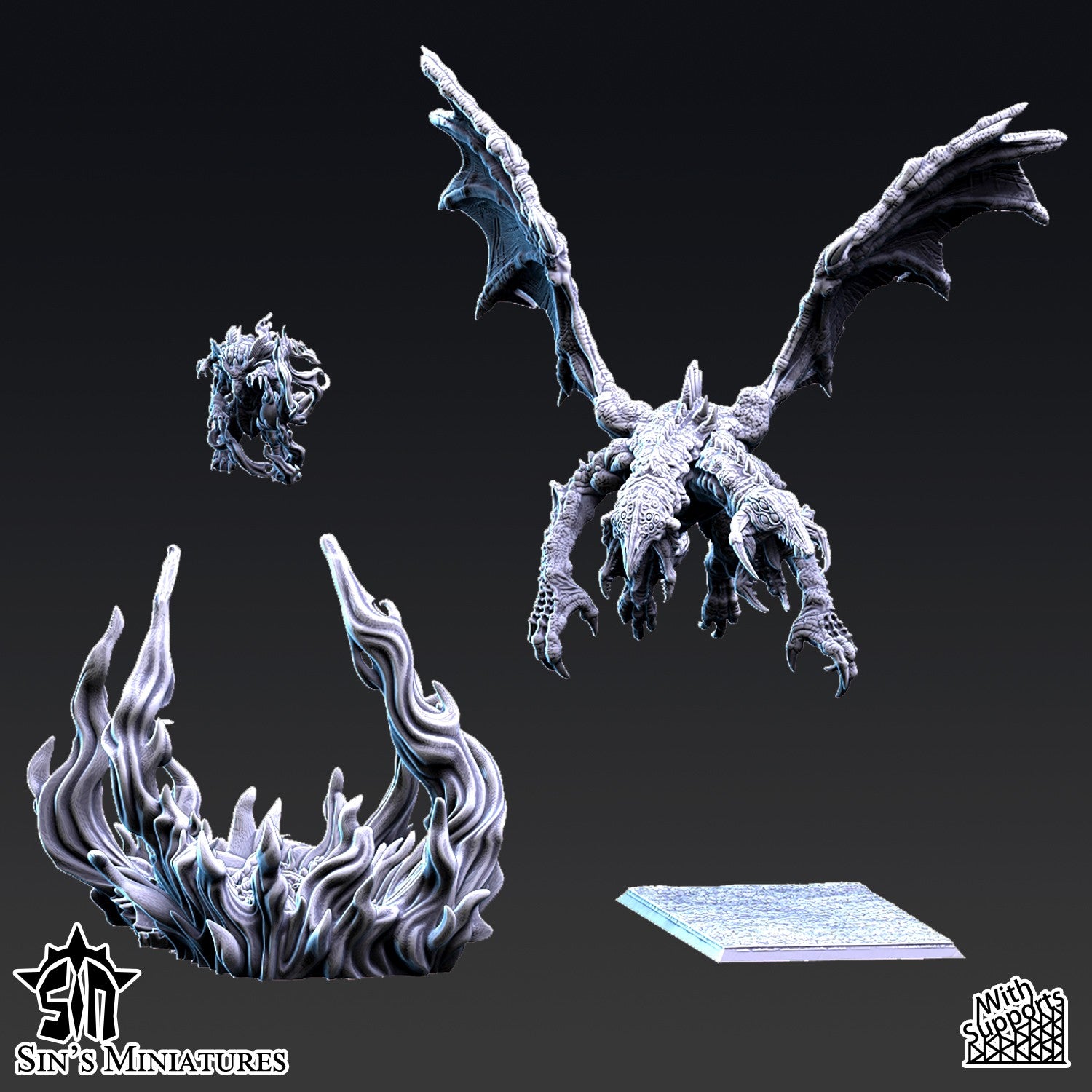 Miniatura Dragón del Caos Mutante Reinos del Caos resina 32mm sin pintar - Drakholm