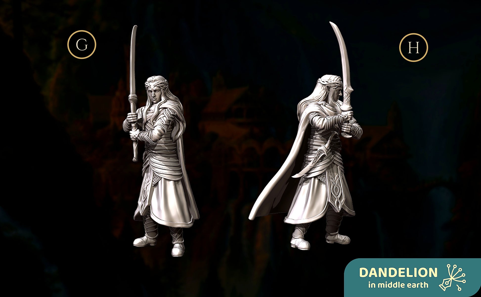 Miniatura Elladan y Elrohir, Príncipes Gemelos de Rivendel Rivendel resina 32mm - Drakholm