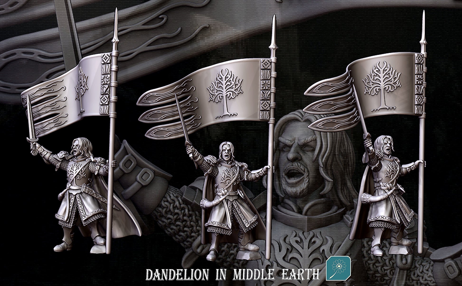 Miniatura Capitán de la Torre de Ecthelion de Minas Tirith (a pie y montado) Gondor resina 32mm - Drakholm