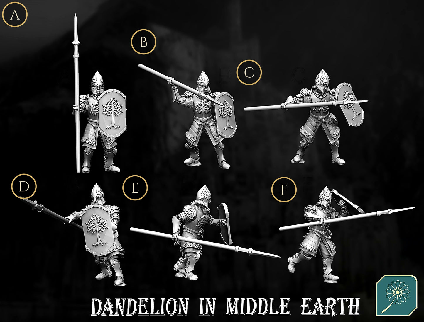 Miniatura Soldado de Minas Tirith (Espadachín y Lancero) Gondor resina 32mm - Drakholm