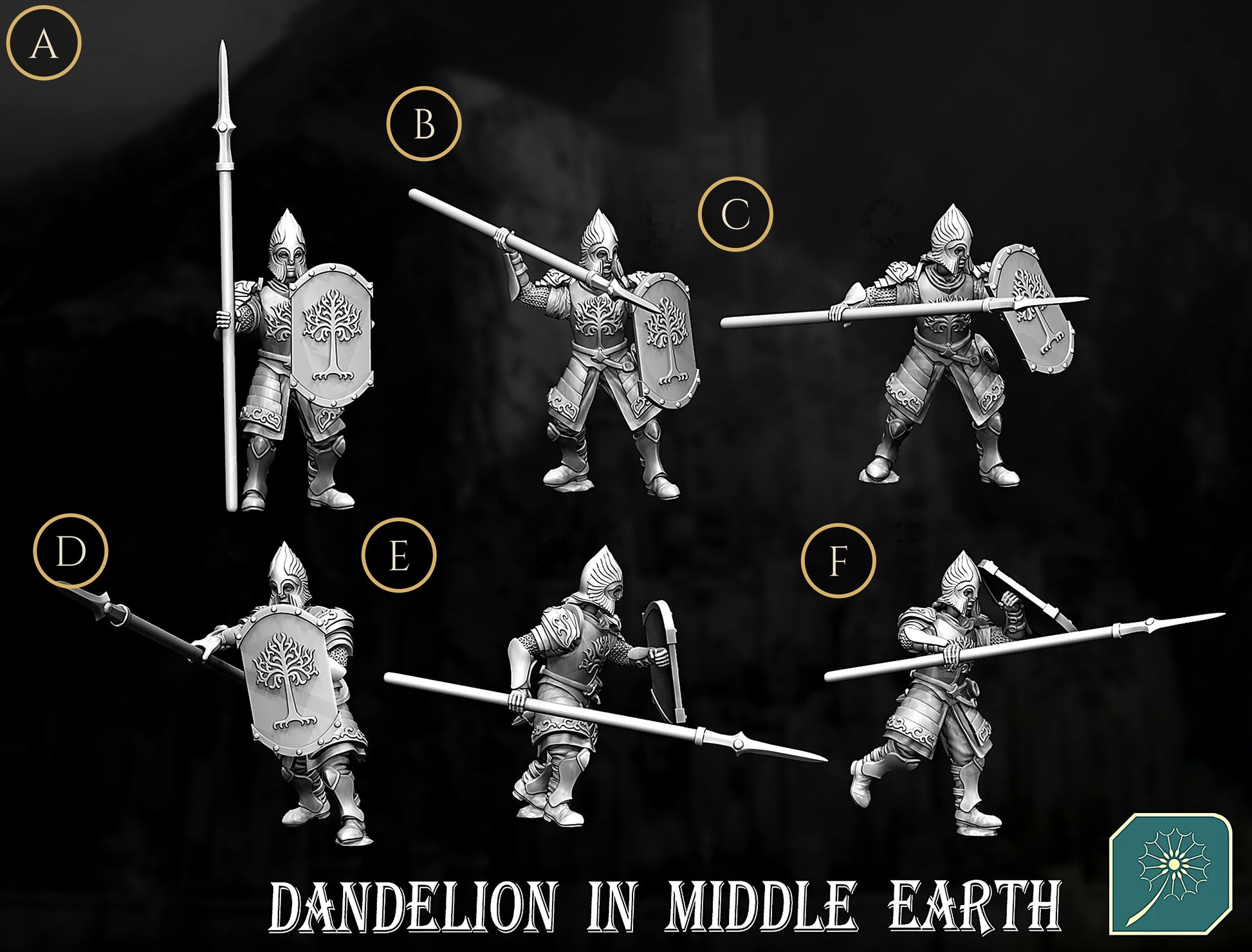 Miniatura Soldado de Minas Tirith (Espadachín y Lancero) Gondor resina 32mm - Drakholm