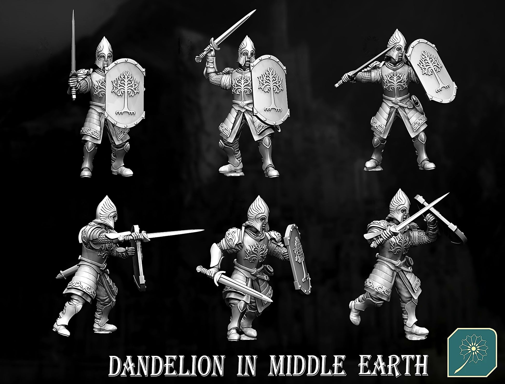 Miniatura Soldado de Minas Tirith (Espadachín y Lancero) Gondor resina 32mm - Drakholm