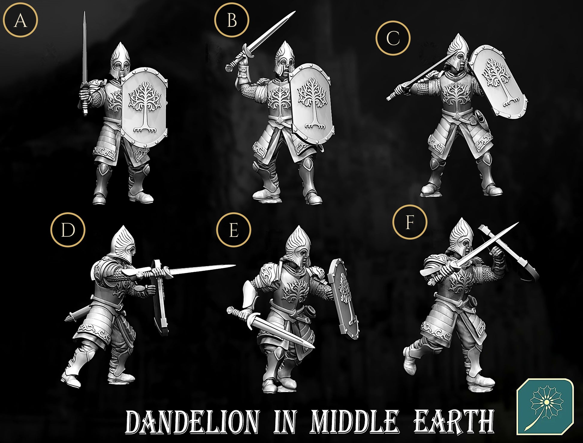 Miniatura Soldado de Minas Tirith (Espadachín y Lancero) Gondor resina 32mm - Drakholm