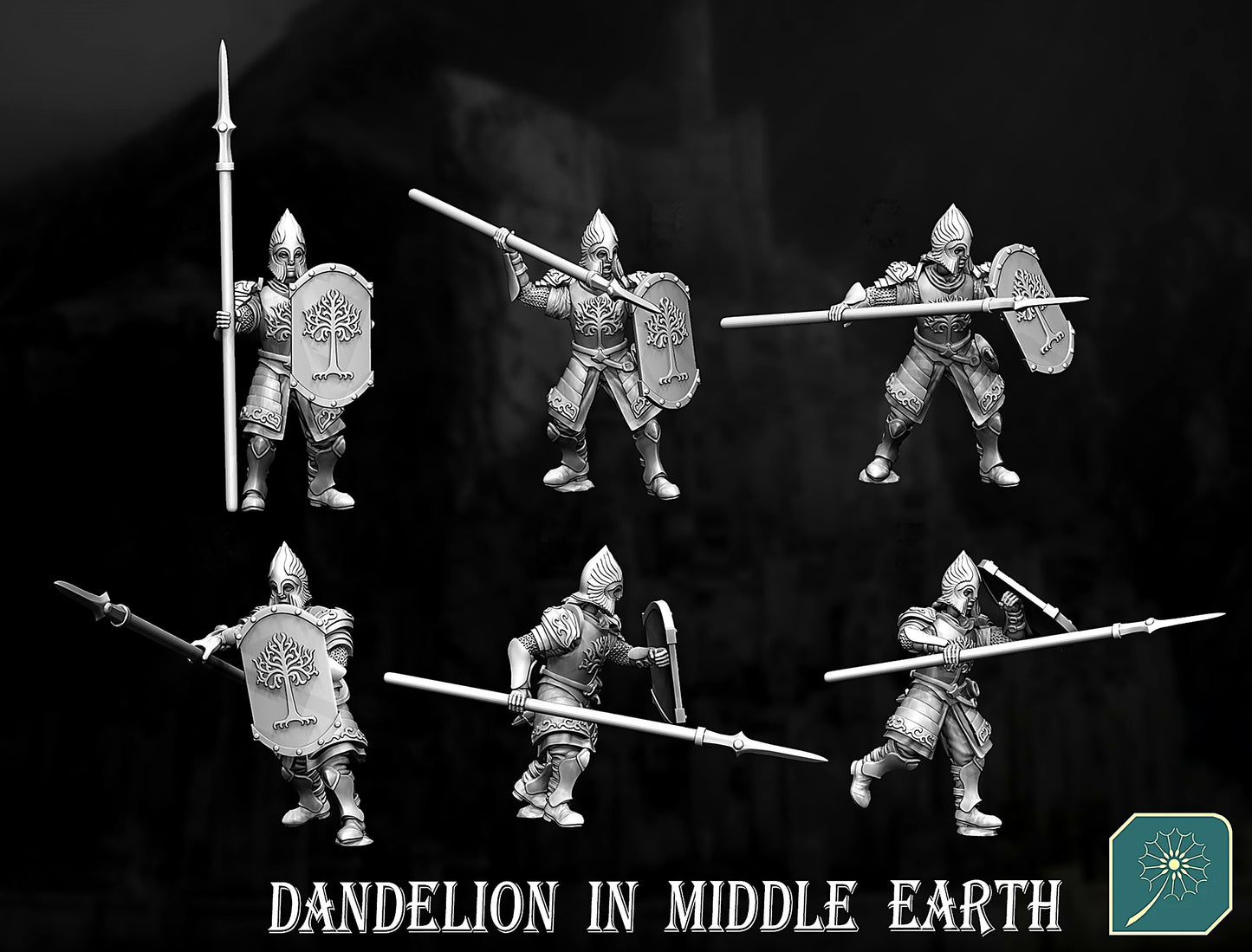 Miniatura Soldado de Minas Tirith (Espadachín y Lancero) Gondor resina 32mm - Drakholm