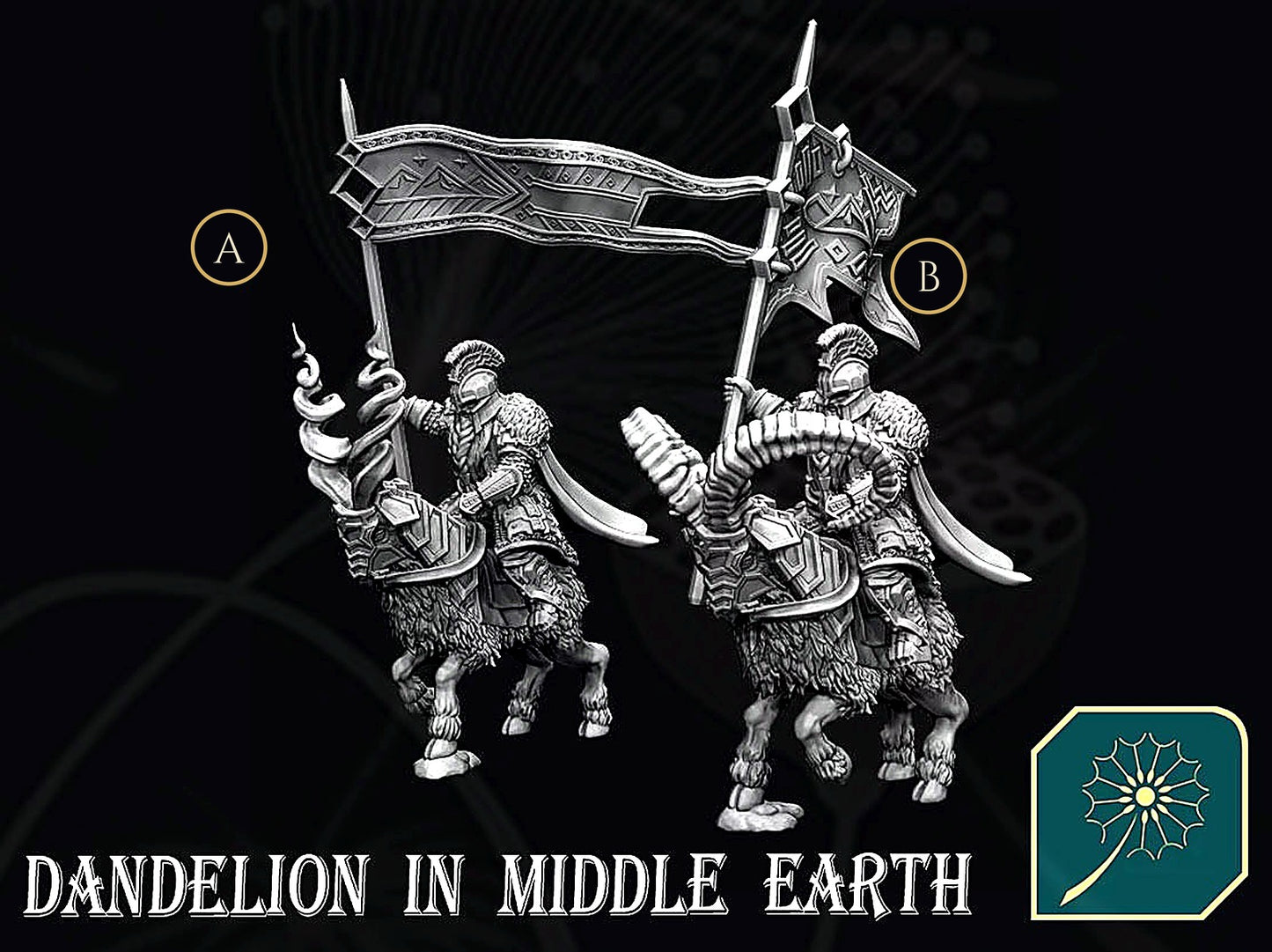 Miniatura Capitán de Caballería de Carnero con Estandarte de las Colinas de Hierro Colinas de Hierro resina 32mm - Drakholm
