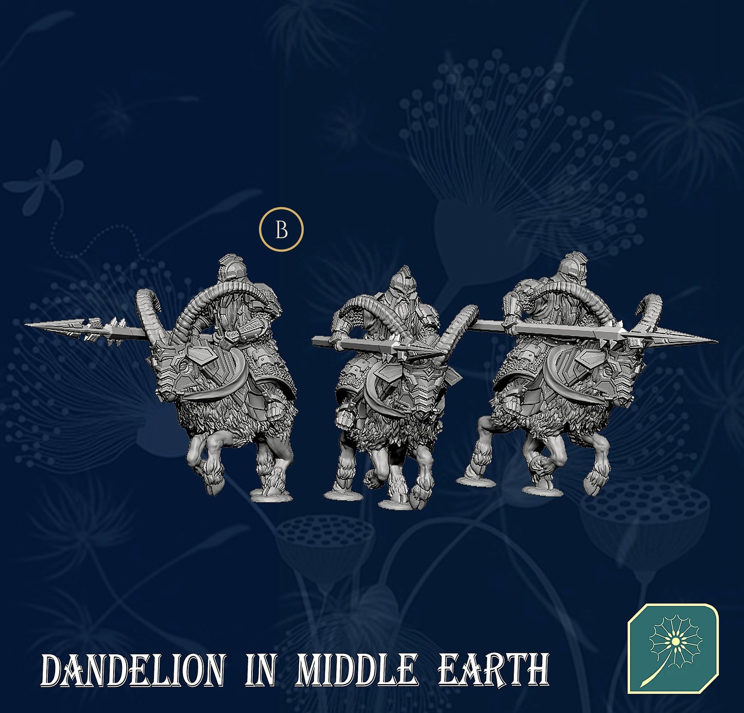 Miniatura Caballería de Carnero con Lanza de las Colinas de Hierro Colinas de Hierro resina 32mm - Drakholm