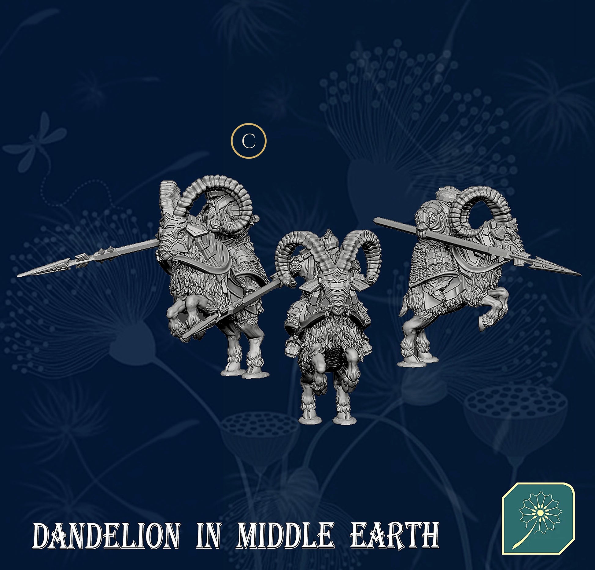 Miniatura Caballería de Carnero con Lanza de las Colinas de Hierro Colinas de Hierro resina 32mm - Drakholm