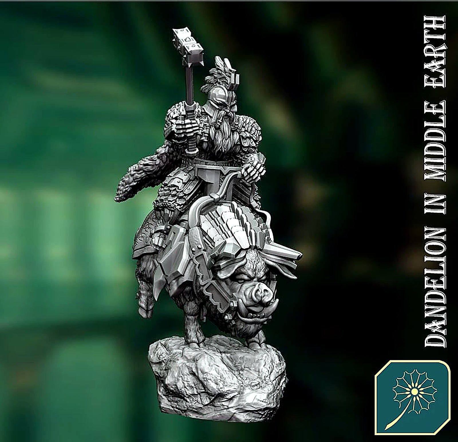Miniatura Rey Enano sobre Jabalí de Guerra (Postura de Carga) Colinas de Hierro resina 32mm - Drakholm