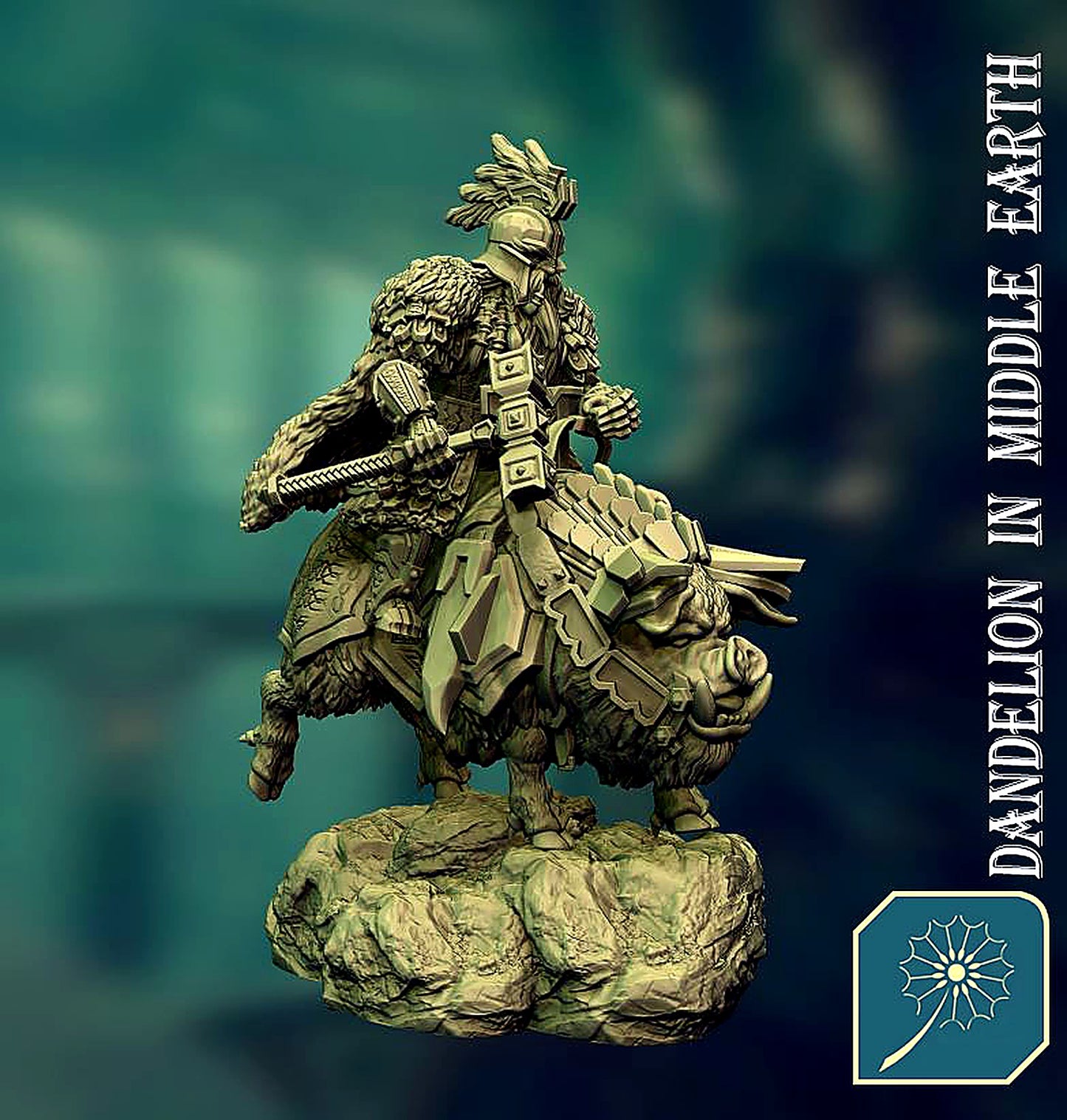 Miniatura Rey Enano sobre Jabalí de Guerra (Postura Erguida) Colinas de Hierro resina 32mm - Drakholm