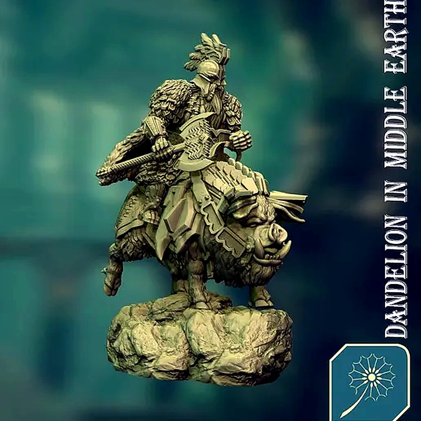 Miniatura Rey Enano sobre Jabalí de Guerra (Postura Erguida) Colinas de Hierro resina 32mm - Drakholm