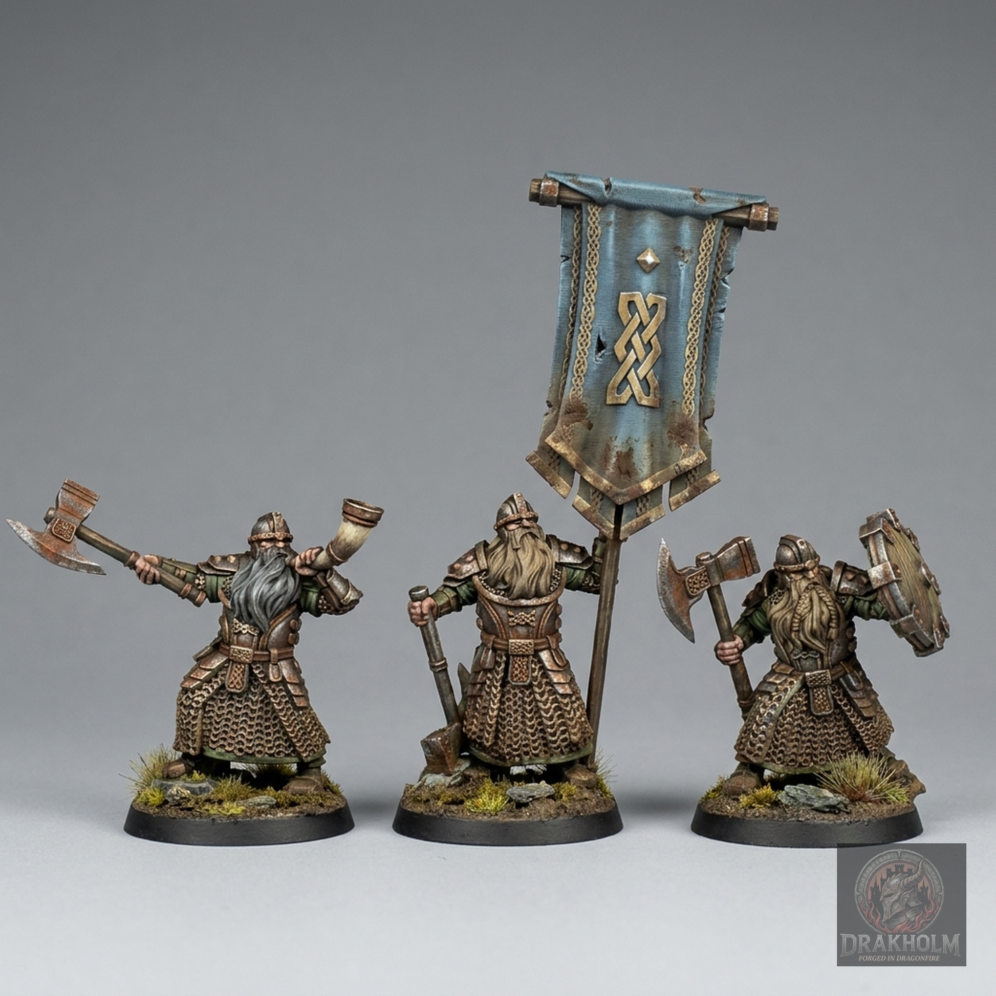 Erebor Dwarf Command Group | Erebor Dwarves | 28mm Resin Miniature | LOTR Middle-earth | Tabletop Wargaming