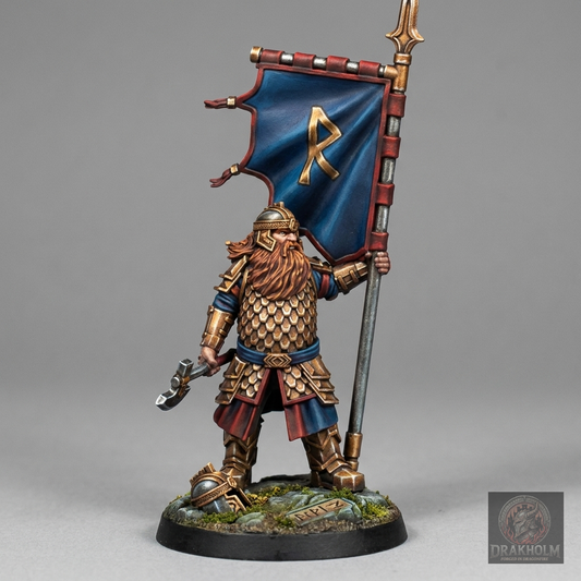 Erebor Dwarf Banner Bearer | Erebor Dwarves | 28mm Resin Miniature | LOTR Middle-earth | Tabletop Wargaming