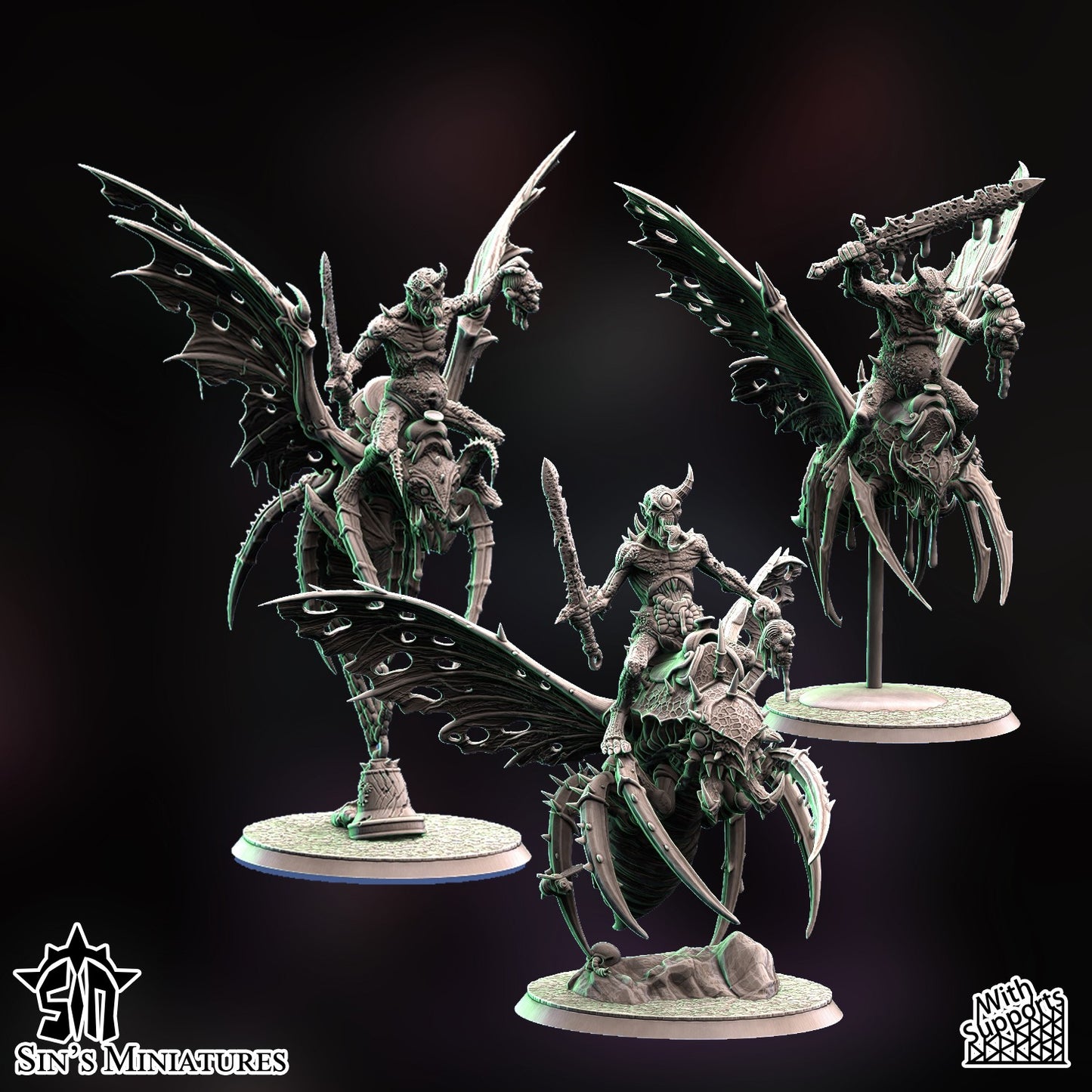 Miniatura Jinetes de las Moscas Pestilentes Reinos del Caos resina 32mm sin pintar - Drakholm