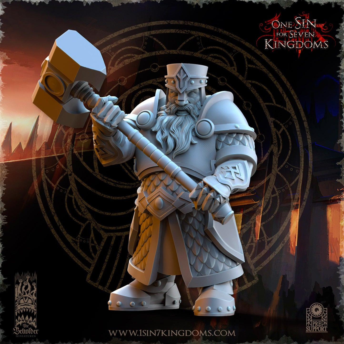 Miniatura Guerreros de la Hermandad del Martillo Enanos resina 32mm sin pintar - Drakholm