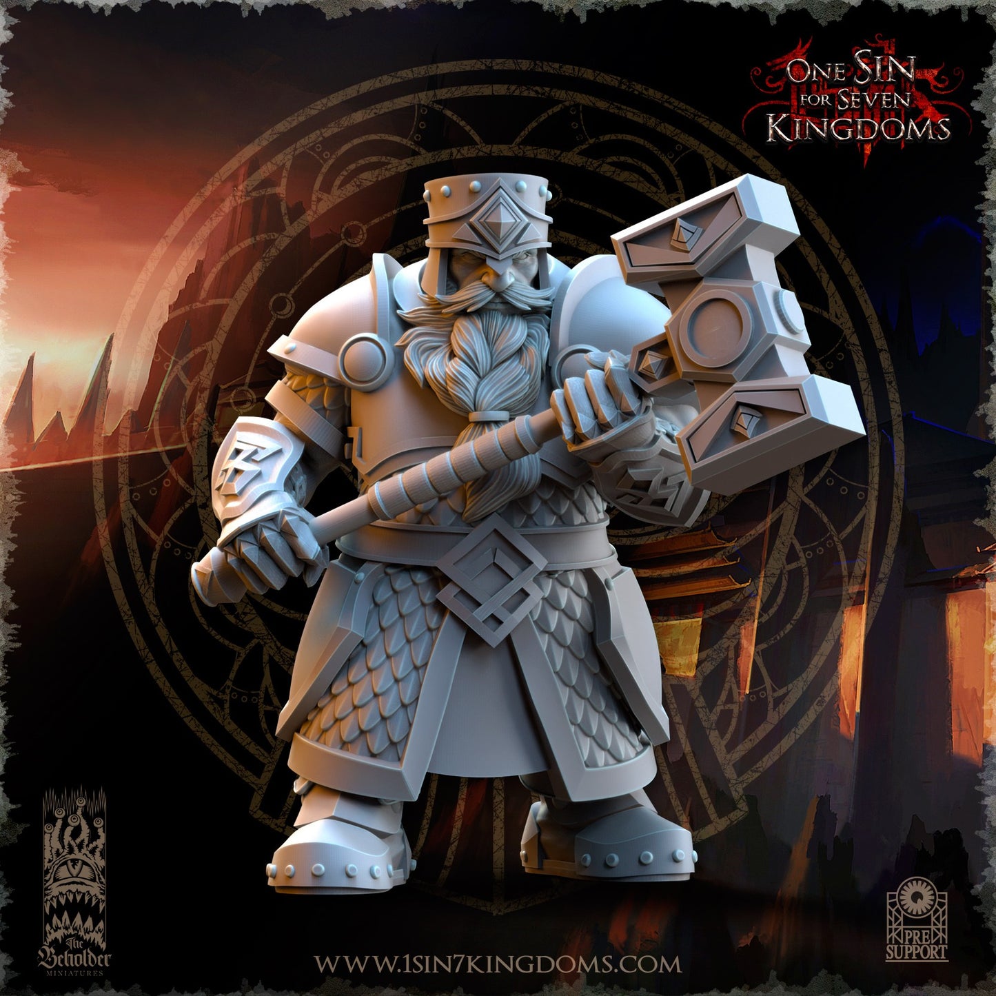 Miniatura Guerreros de la Hermandad del Martillo Enanos resina 32mm sin pintar - Drakholm