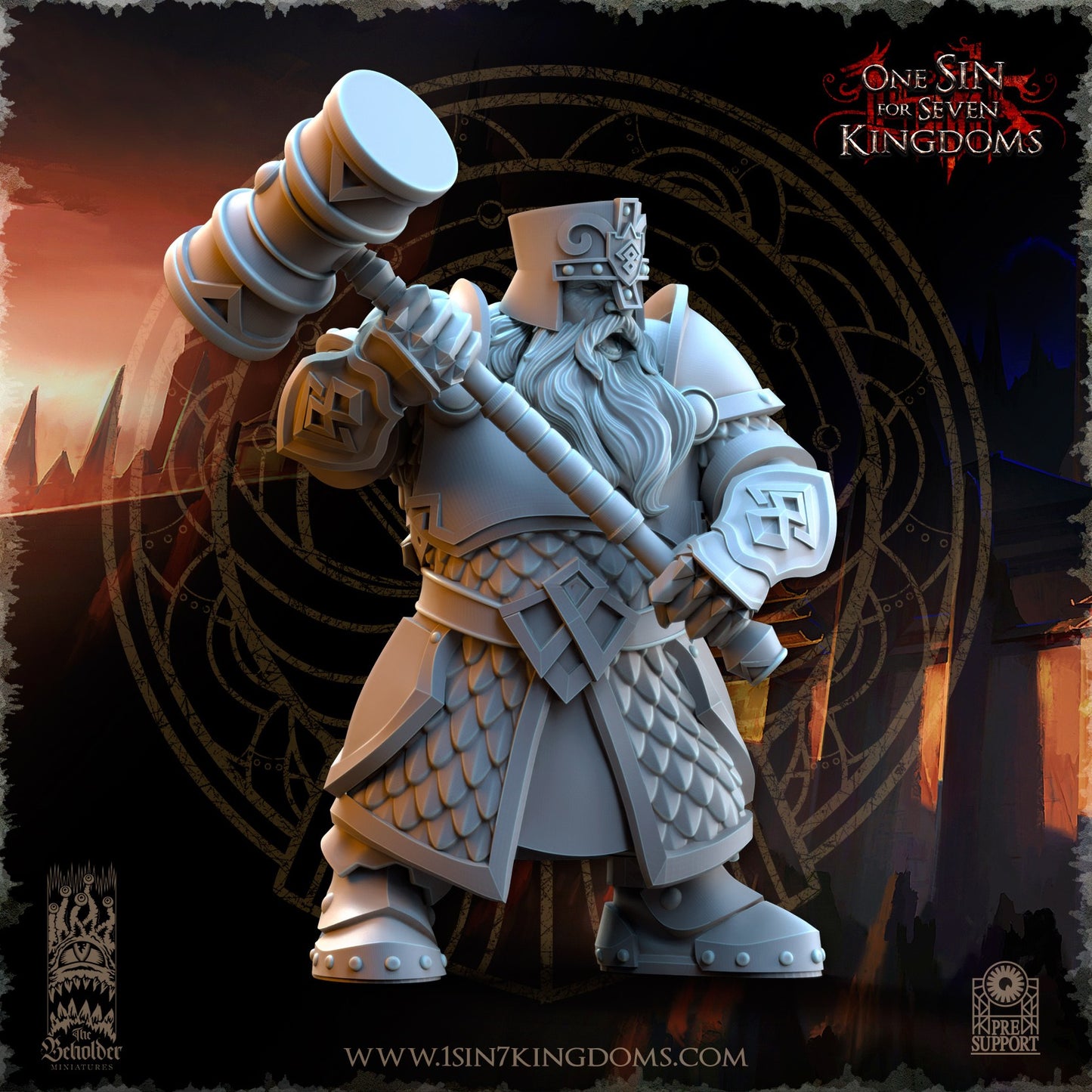 Miniatura Guerreros de la Hermandad del Martillo Enanos resina 32mm sin pintar - Drakholm