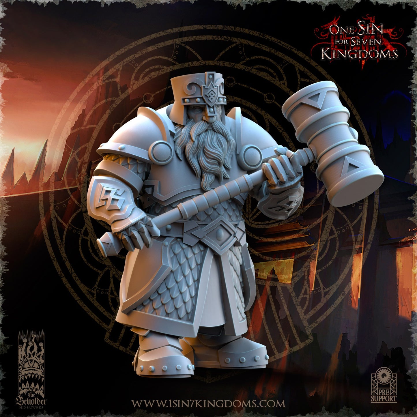 Miniatura Guerreros de la Hermandad del Martillo Enanos resina 32mm sin pintar - Drakholm