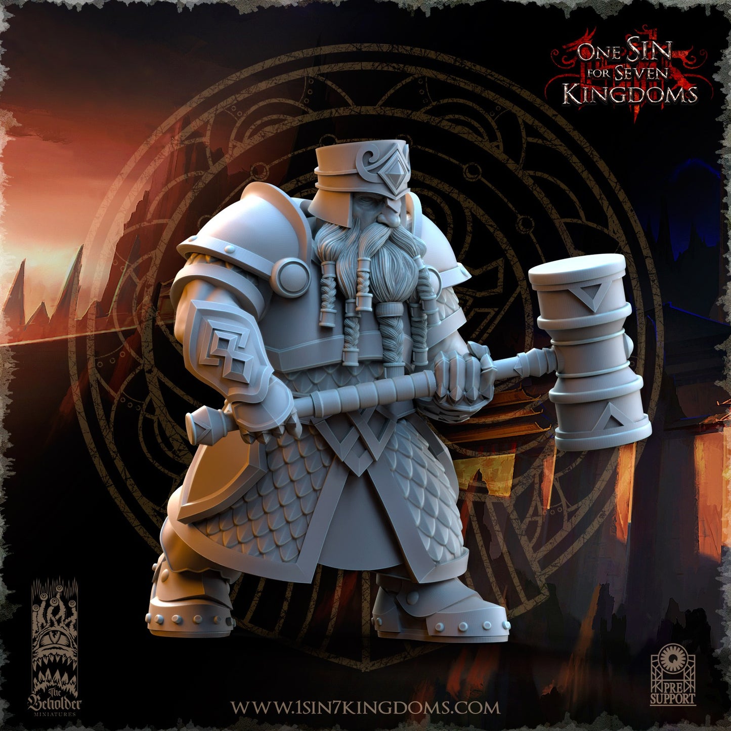 Miniatura Guerreros de la Hermandad del Martillo Enanos resina 32mm sin pintar - Drakholm