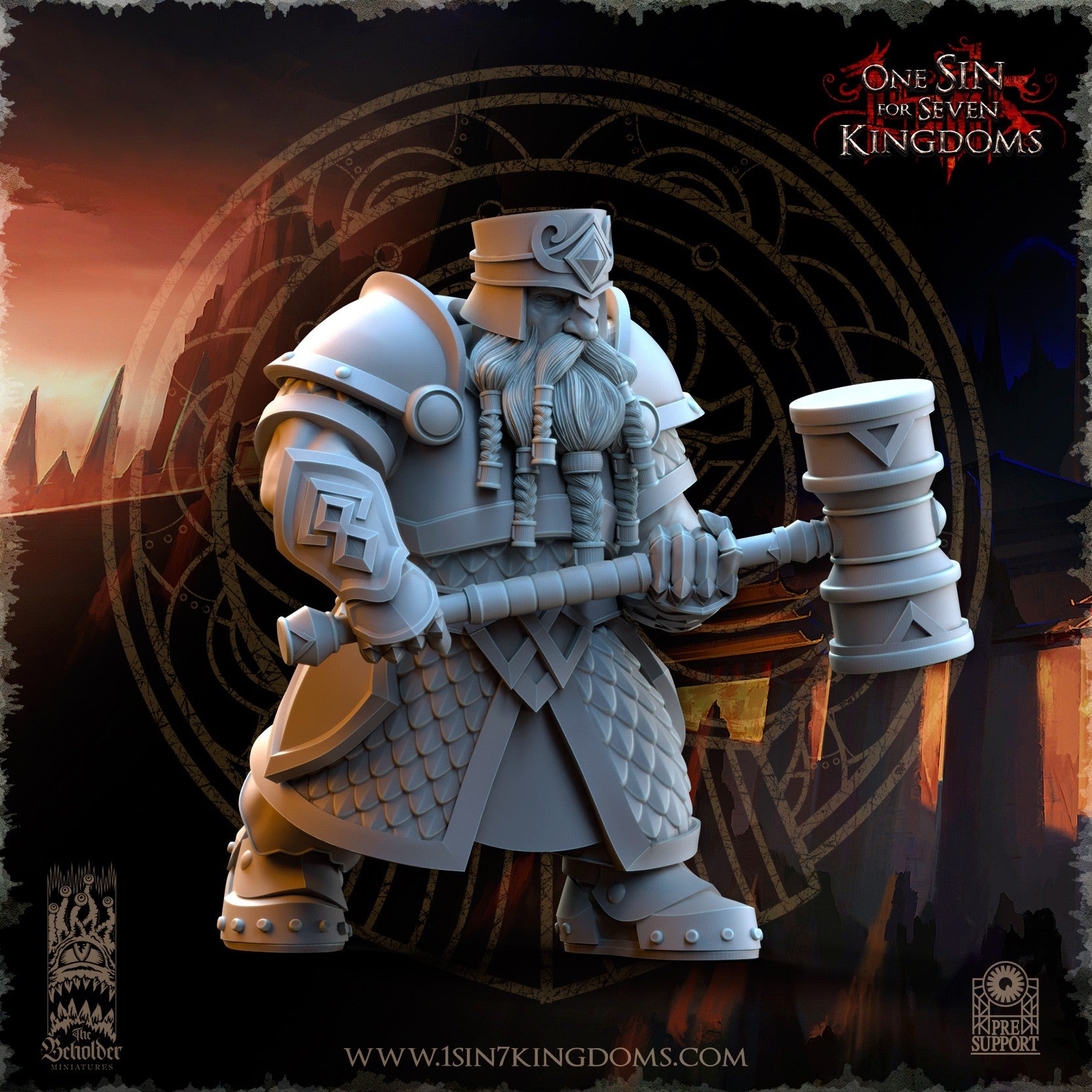 Miniatura Guerreros de la Hermandad del Martillo Enanos resina 32mm sin pintar - Drakholm