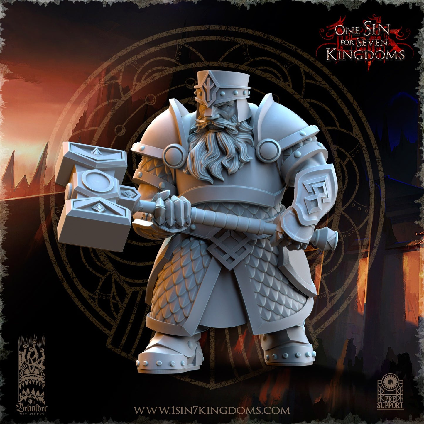 Miniatura Guerreros de la Hermandad del Martillo Enanos resina 32mm sin pintar - Drakholm