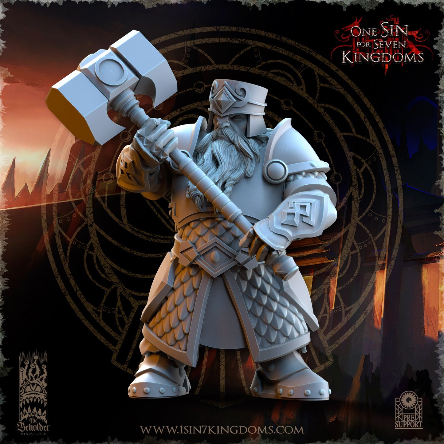 Miniatura Guerreros de la Hermandad del Martillo Enanos resina 32mm sin pintar - Drakholm