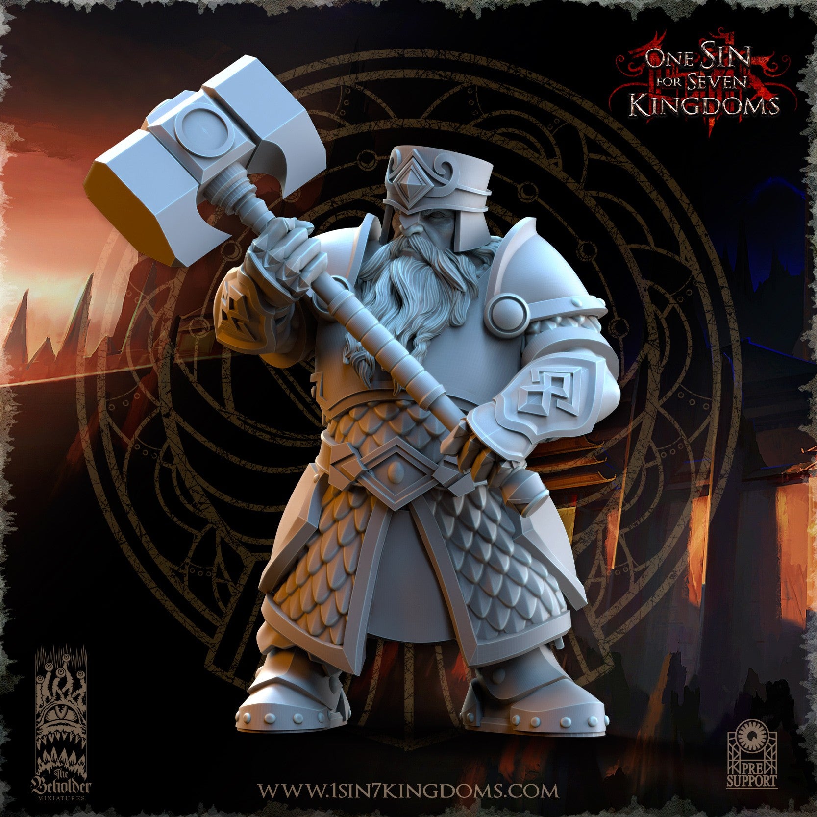 Miniatura Guerreros de la Hermandad del Martillo Enanos resina 32mm sin pintar - Drakholm
