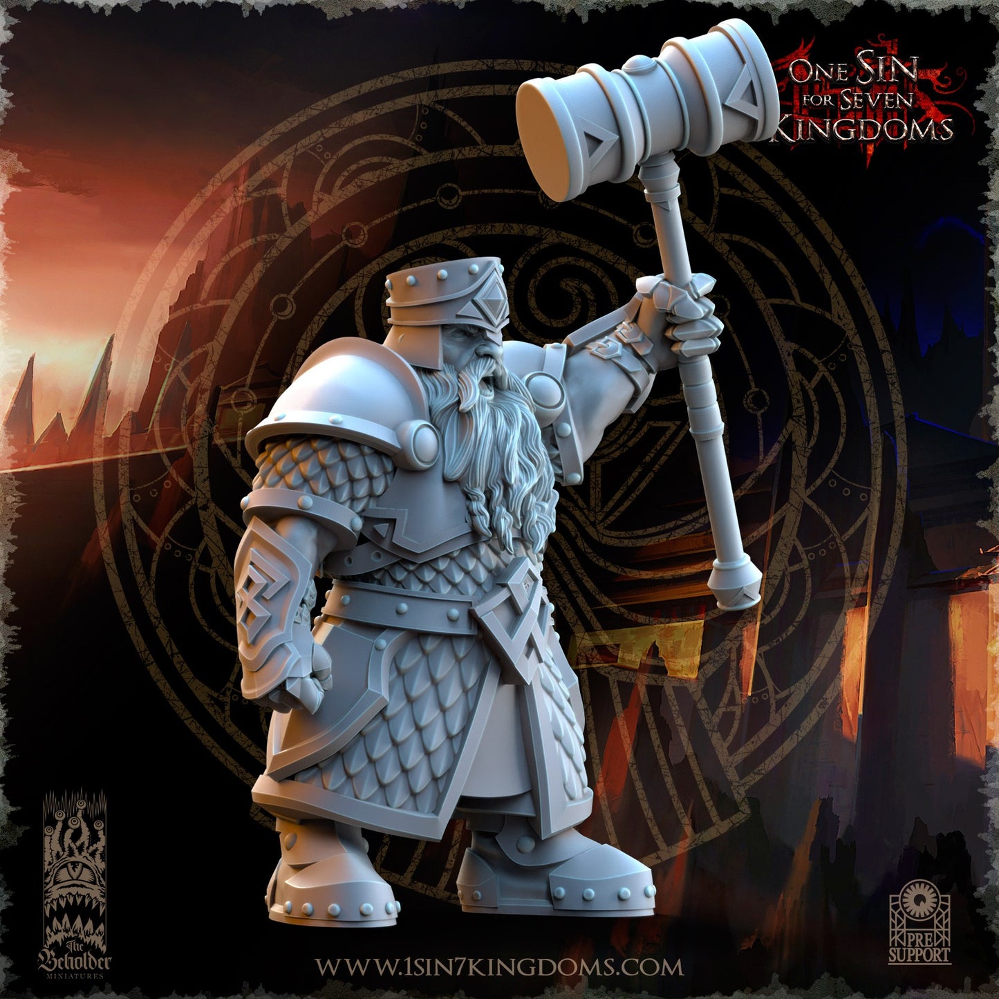 Miniatura Guerreros de la Hermandad del Martillo Enanos resina 32mm sin pintar - Drakholm
