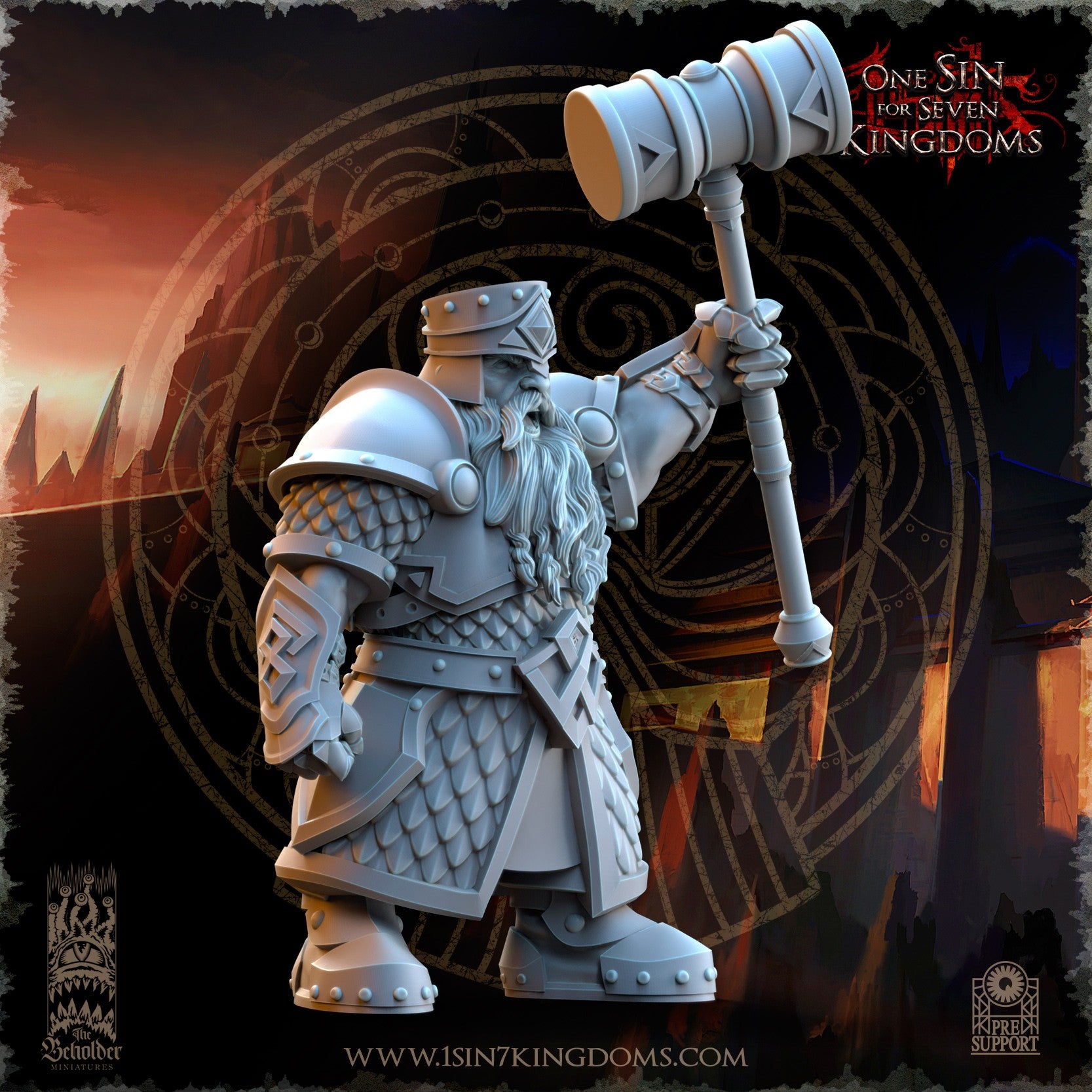 Miniatura Guerreros de la Hermandad del Martillo Enanos resina 32mm sin pintar - Drakholm