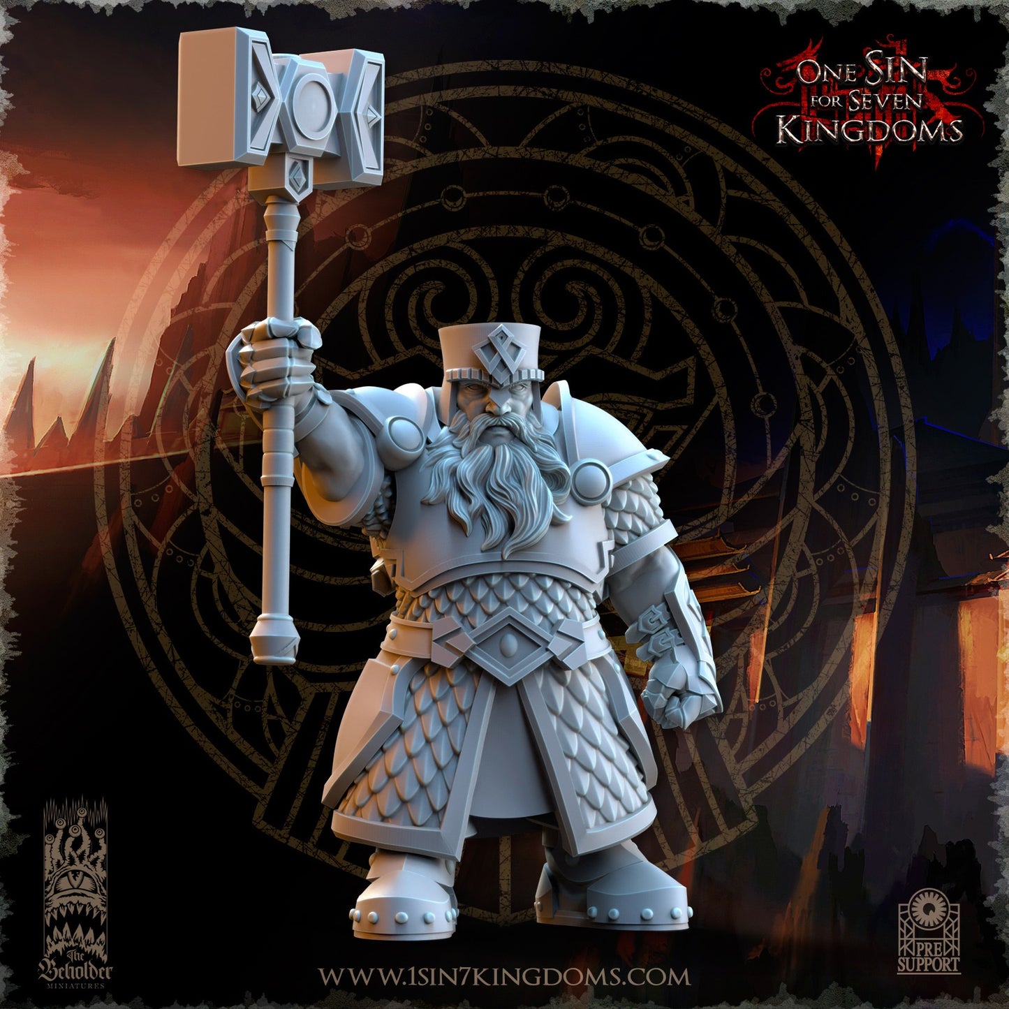 Miniatura Guerreros de la Hermandad del Martillo Enanos resina 32mm sin pintar - Drakholm