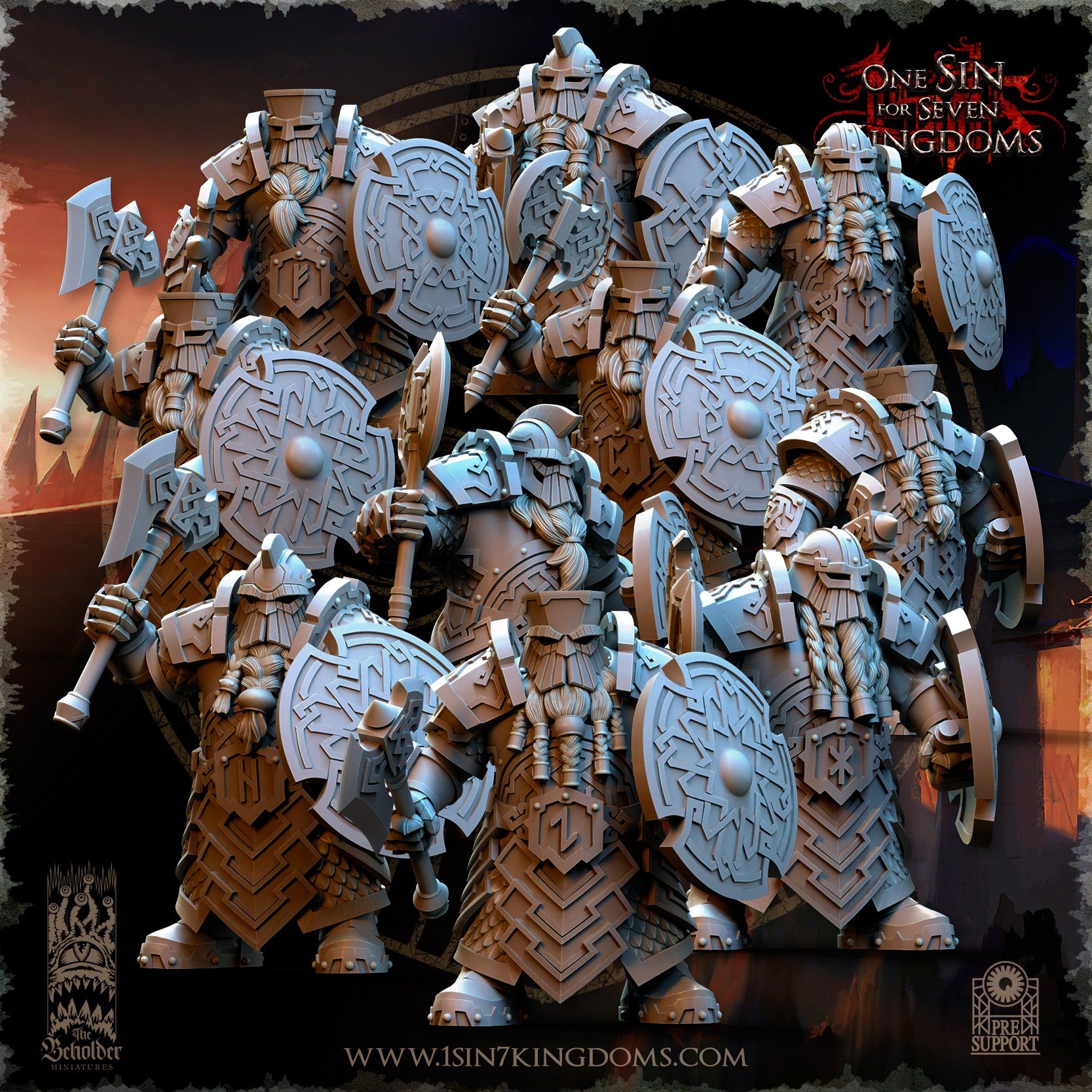 Miniatura Guerreros Cabezas de Hierro Enanos resina 32mm sin pintar - Drakholm