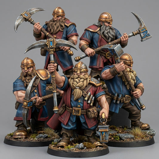 Miniatura Mineros de Combate Enanos resina 32mm sin pintar - Drakholm