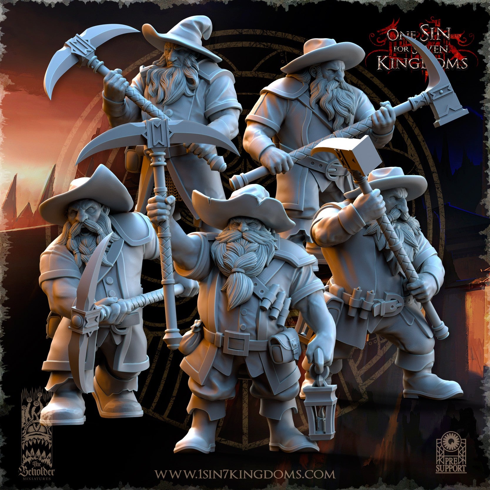 Miniatura Mineros de Combate Enanos resina 32mm sin pintar - Drakholm
