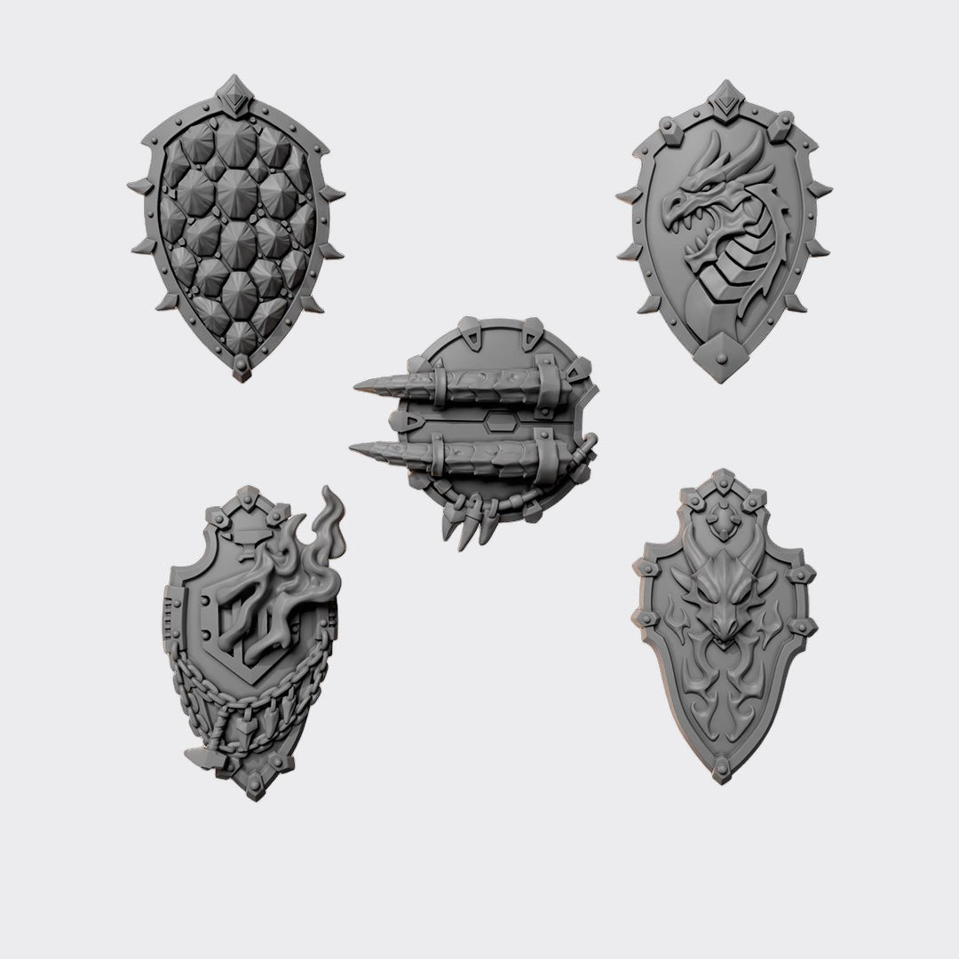Escudos Anvil Wardens A — bits de conversión sci-fi grimdark de Greytide Studio, resina 32mm sin pintar
