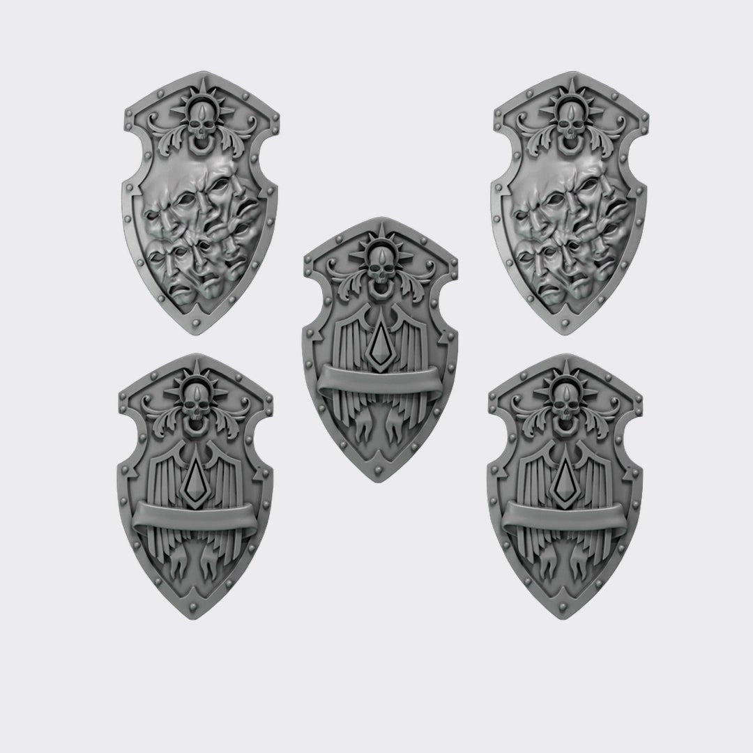 Escudos Crimson Lord A — bits de conversión sci-fi grimdark de Greytide Studio, resina 32mm sin pintar