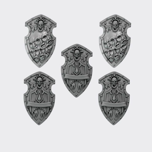 Escudos Crimson Lord A — bits de conversión sci-fi grimdark de Greytide Studio, resina 32mm sin pintar