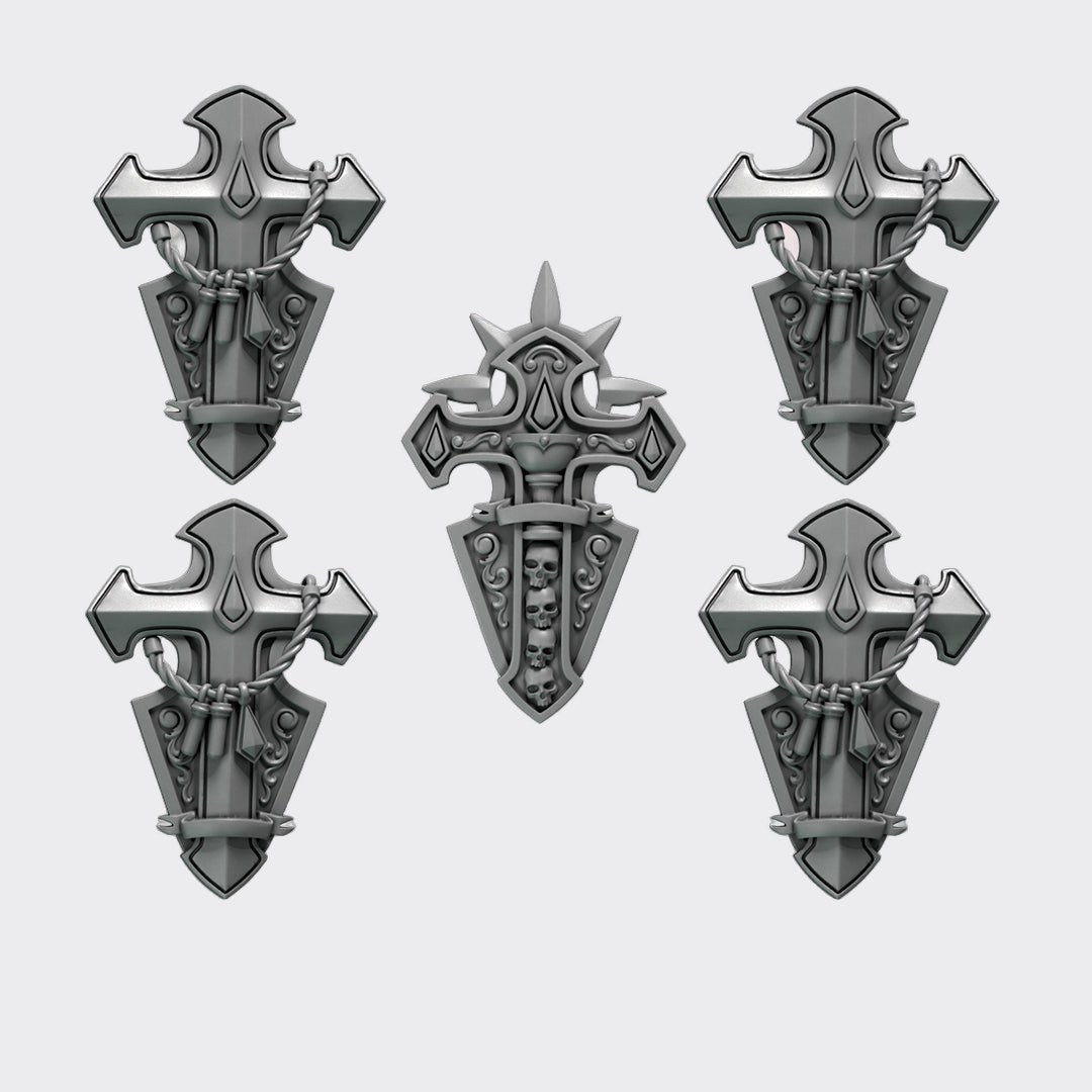 Escudos Crimson Lord B — bits de conversión sci-fi grimdark de Greytide Studio, resina 32mm sin pintar