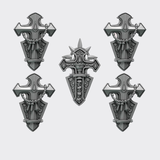 Escudos Crimson Lord B — bits de conversión sci-fi grimdark de Greytide Studio, resina 32mm sin pintar