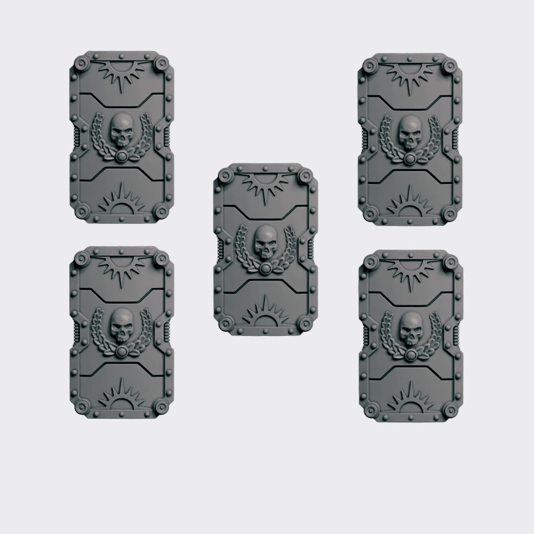 Escudos D — bits de conversión sci-fi grimdark de Greytide Studio, resina 32mm sin pintar